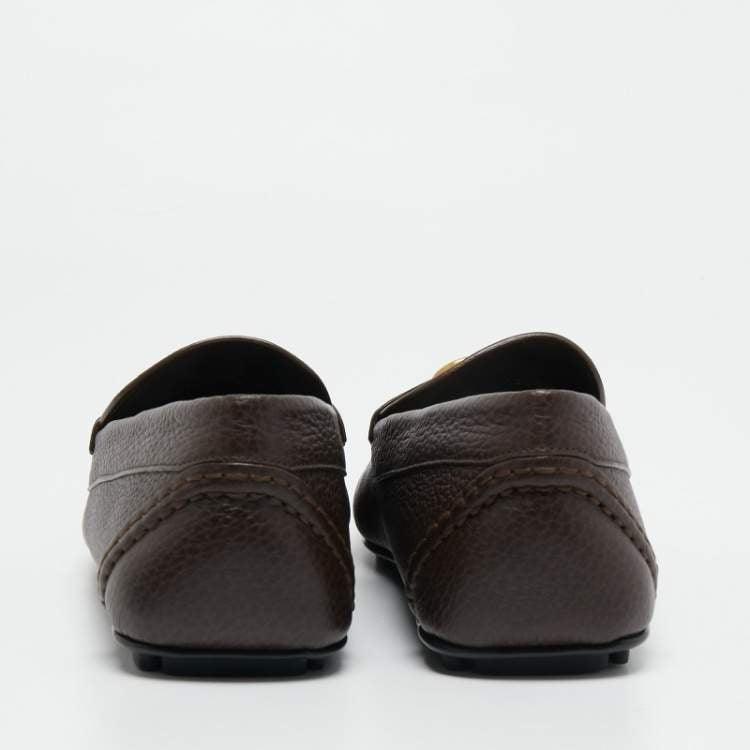 Valentino Dark Brown Leather VLogo Signature Loafers Size 44