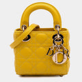 Dior Yellow Micro Lambskin Cannage Lady Dior