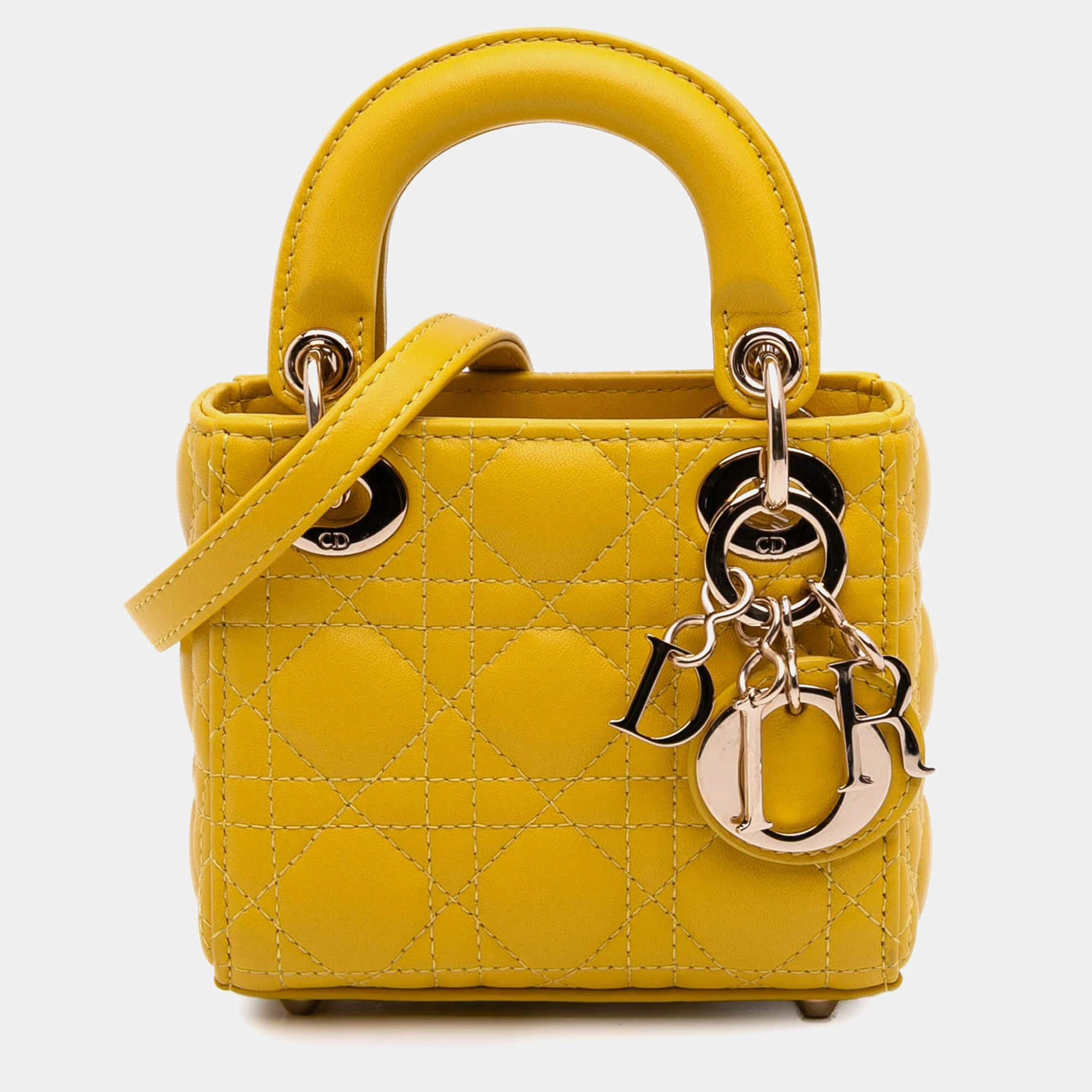 Dior Yellow Micro Lambskin Cannage Lady Dior