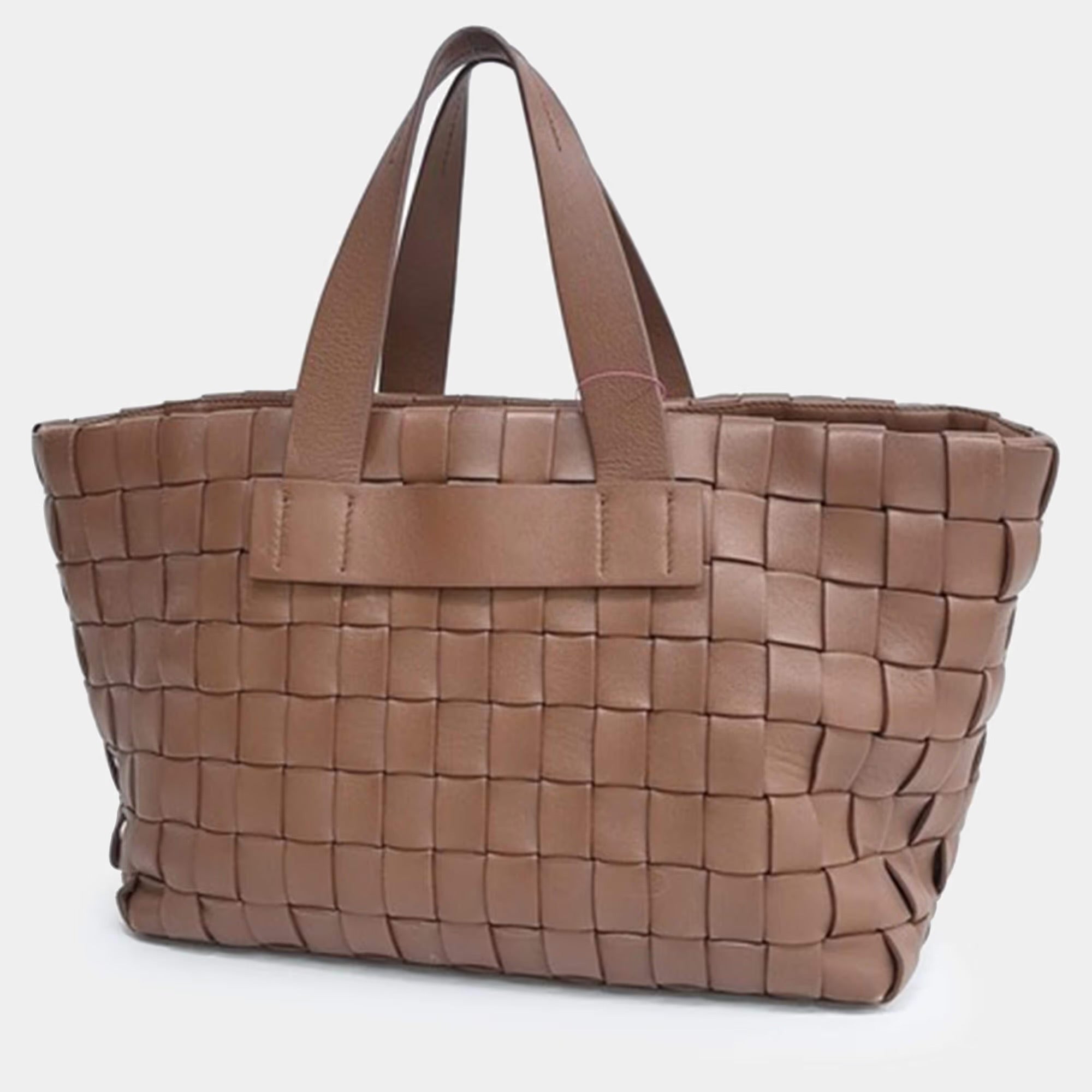 Miu Miu Brown Woven Leather Tote and Shoulder Bag