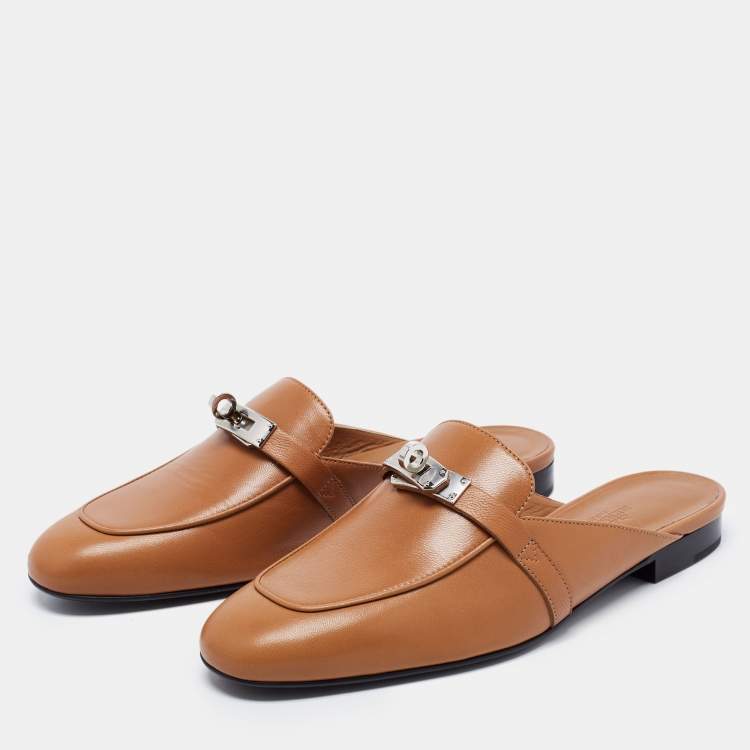 Hermes Brown Leather Oz Mules Size 37.5