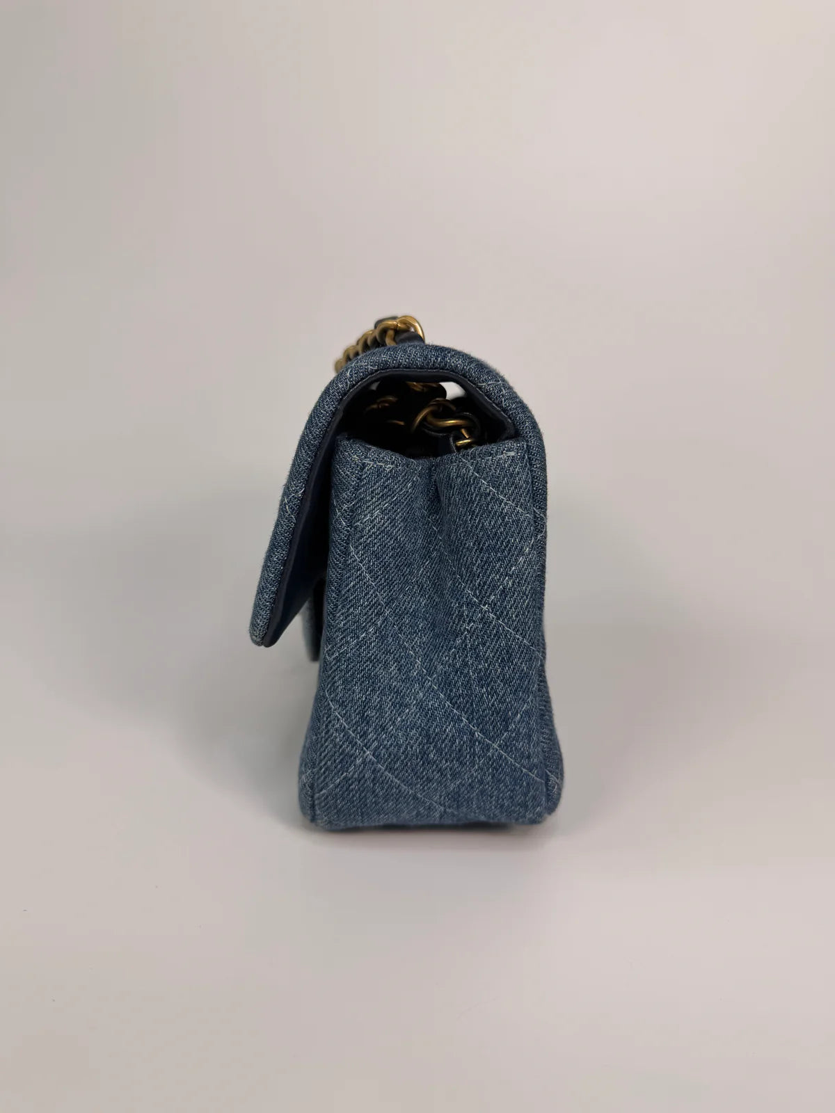 CHANEL MINI RECTANGLE IN BLUE DENIM WITH GOLD HARDWARE