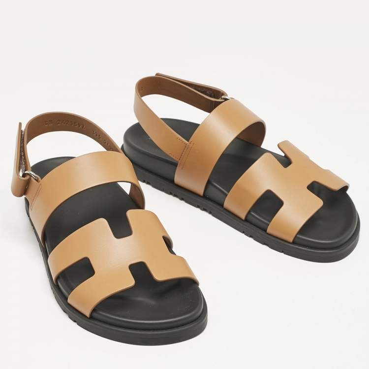 Hermes Brown Leather Genius Sandals Size 37.5