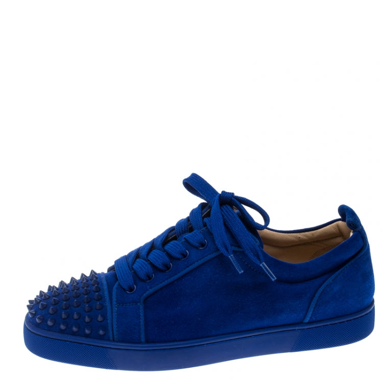Christian Louboutin Cobalt Blue Suede Louis Junior Spikes Sneakers Size 43