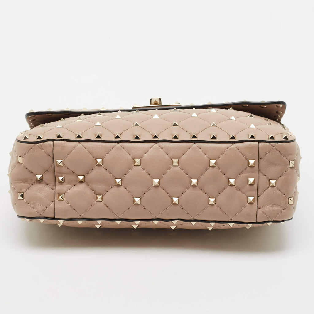 Valentino Rockstud Spike Medium Old Rose Leather Top Handle Bag