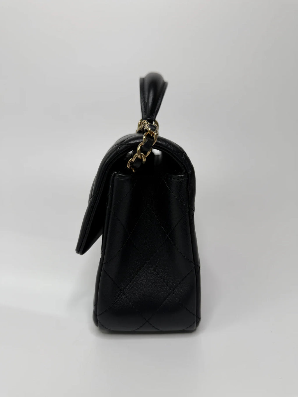 CHANEL MINI RECTANGLE TOP HANDLE FLAP BAG IN BLACK LAMBSKIN WITH PALE GOLD HARDWARE