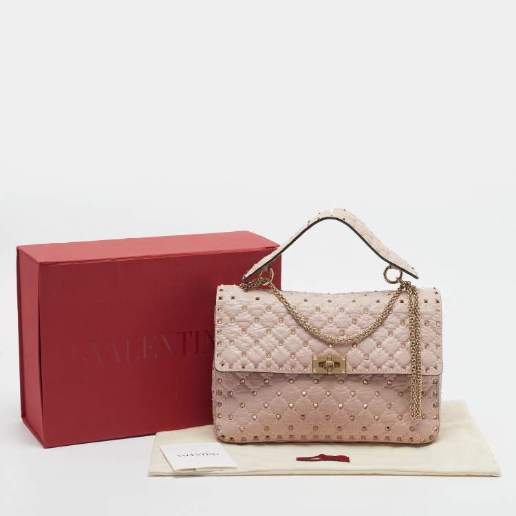 Valentino Rockstud Spike Large Pink Leather Top Handle Bag