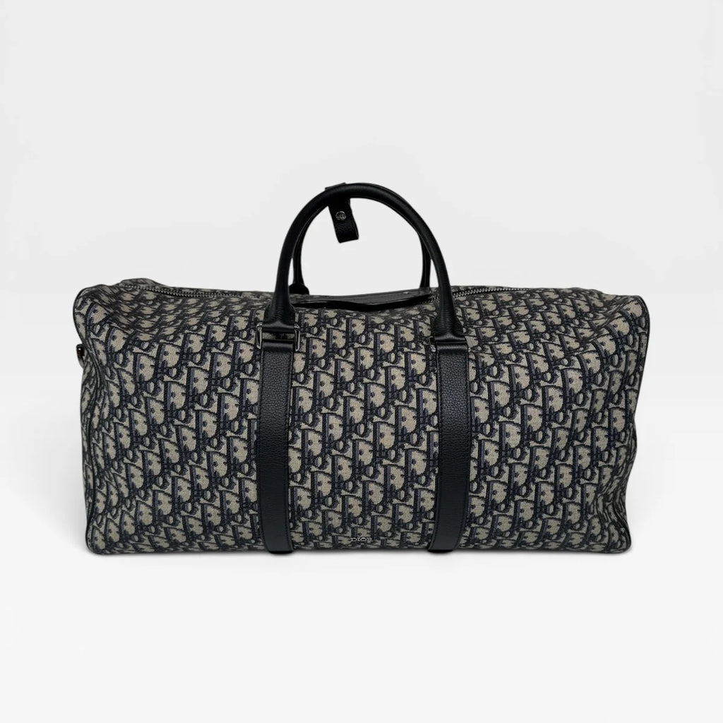 CHRISTIAN DIOR OBLIQUE CANVAS TRAVEL BAG WITH SILVER HARDWARE