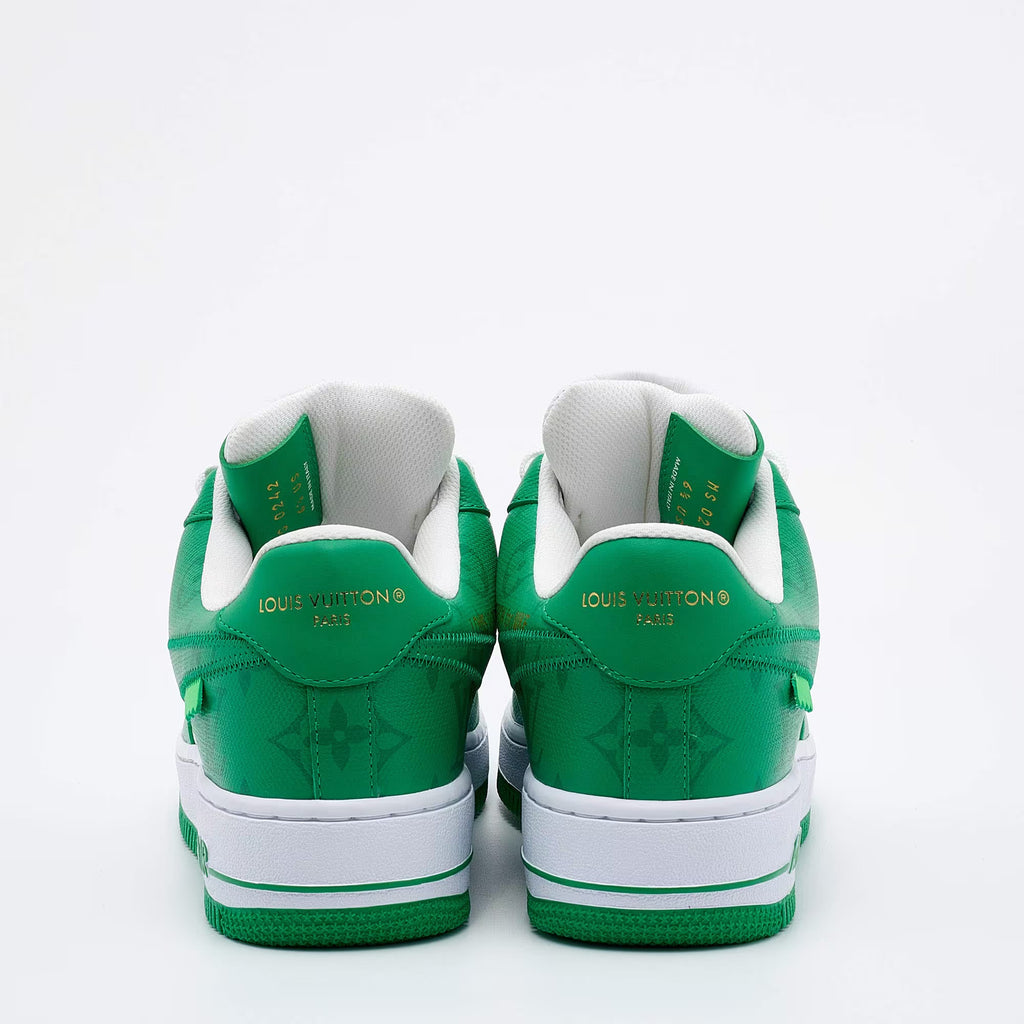 Louis Vuitton X Nike By Virgil Abloh Green/White Monogram Embossed Leather Nike Air Force 1 Low Top Sneakers Size 39