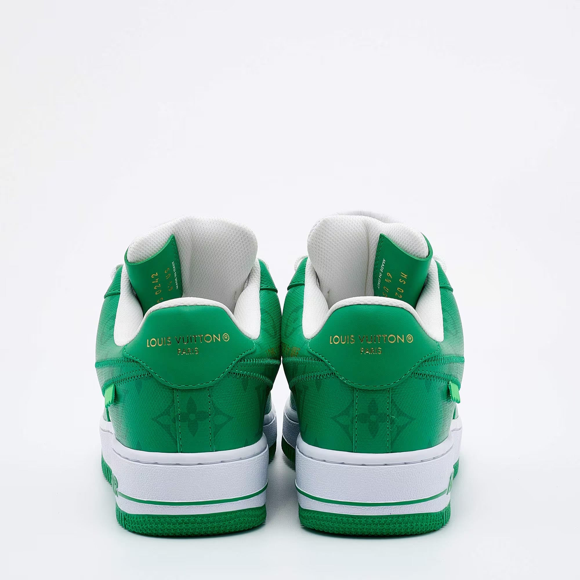 Louis Vuitton X Nike By Virgil Abloh Green/White Monogram Embossed Leather Nike Air Force 1 Low Top Sneakers Size 39