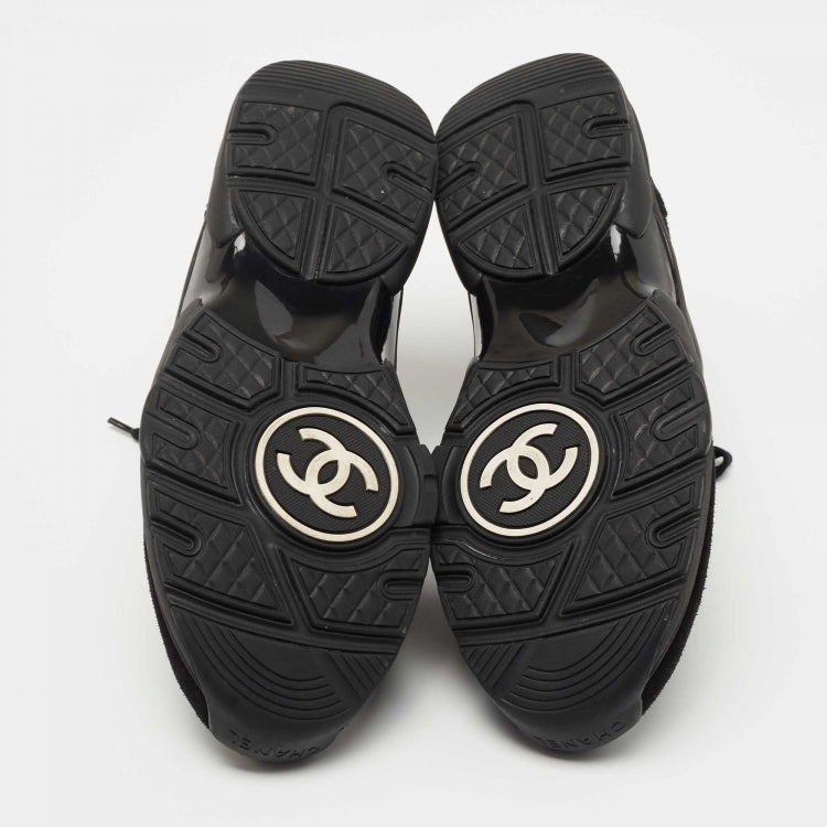 Chanel Black Suede and Fabric CC Logo Sneakers Size 40