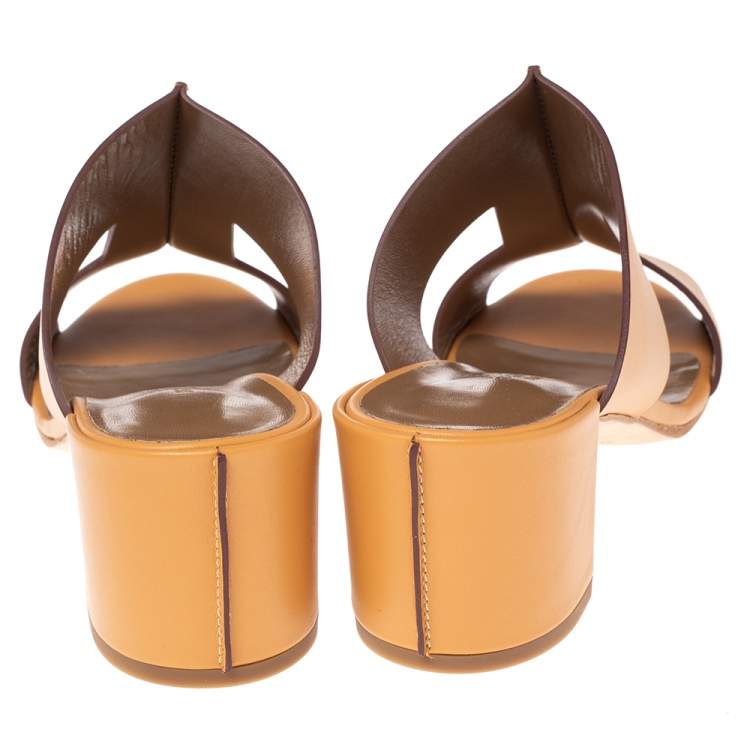 Hermes Tan Leather Ostia Slide Sandals Size 37.5