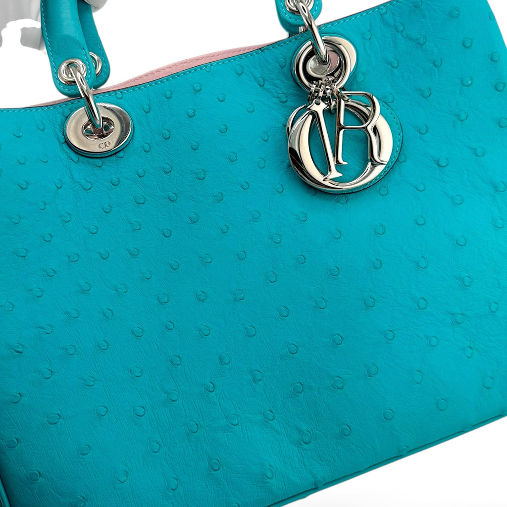 Christian Dior Diorissimo Turquoise Ostrich Tote Bag