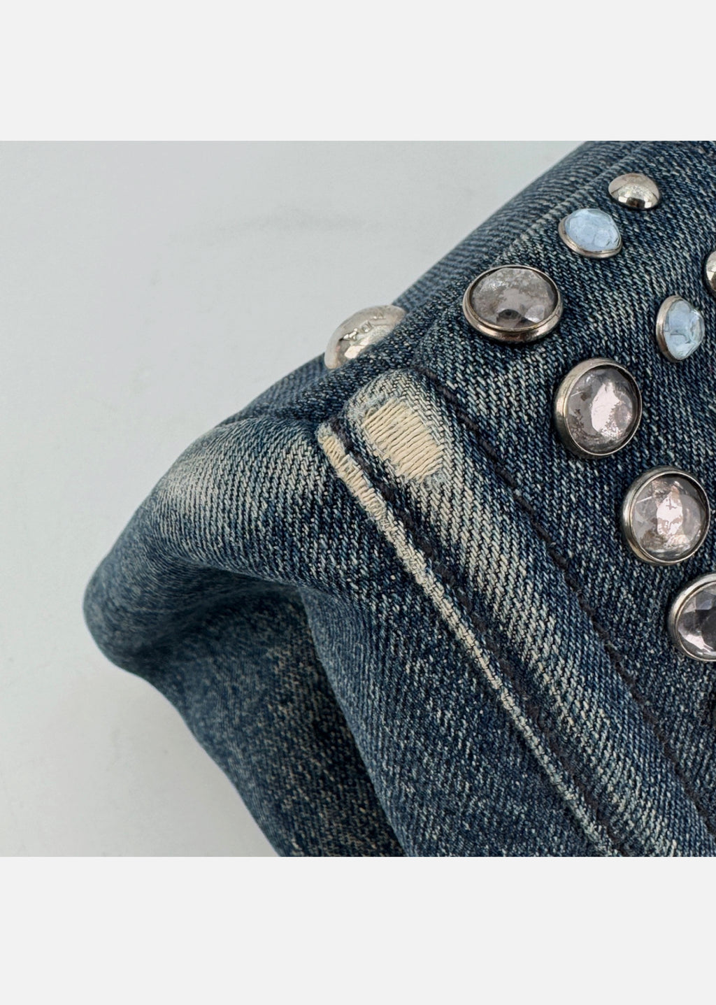 PRADA Canapa Tote Bag Bijoux Rhinestones Studs Denim Blue Bag