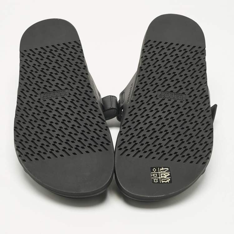 Hermès Black Leather Chypre Sandals Size 43