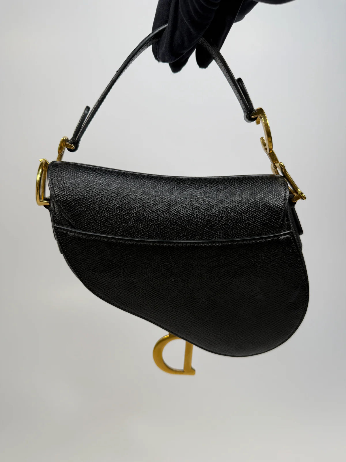 CHRISTIAN DIOR MINI SADDLE BAG IN BLACK LEATHER WITH GOLD HARDWARE