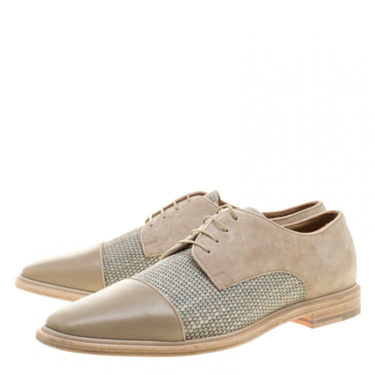 Christian Louboutin Beige Suede and Linen Bruno Orlato Lace Up Derby Size 42.5