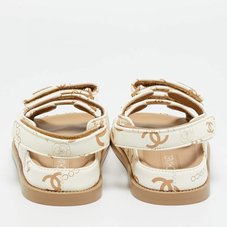 Chanel White Leather Dad Flat Sandals Size 38.5
