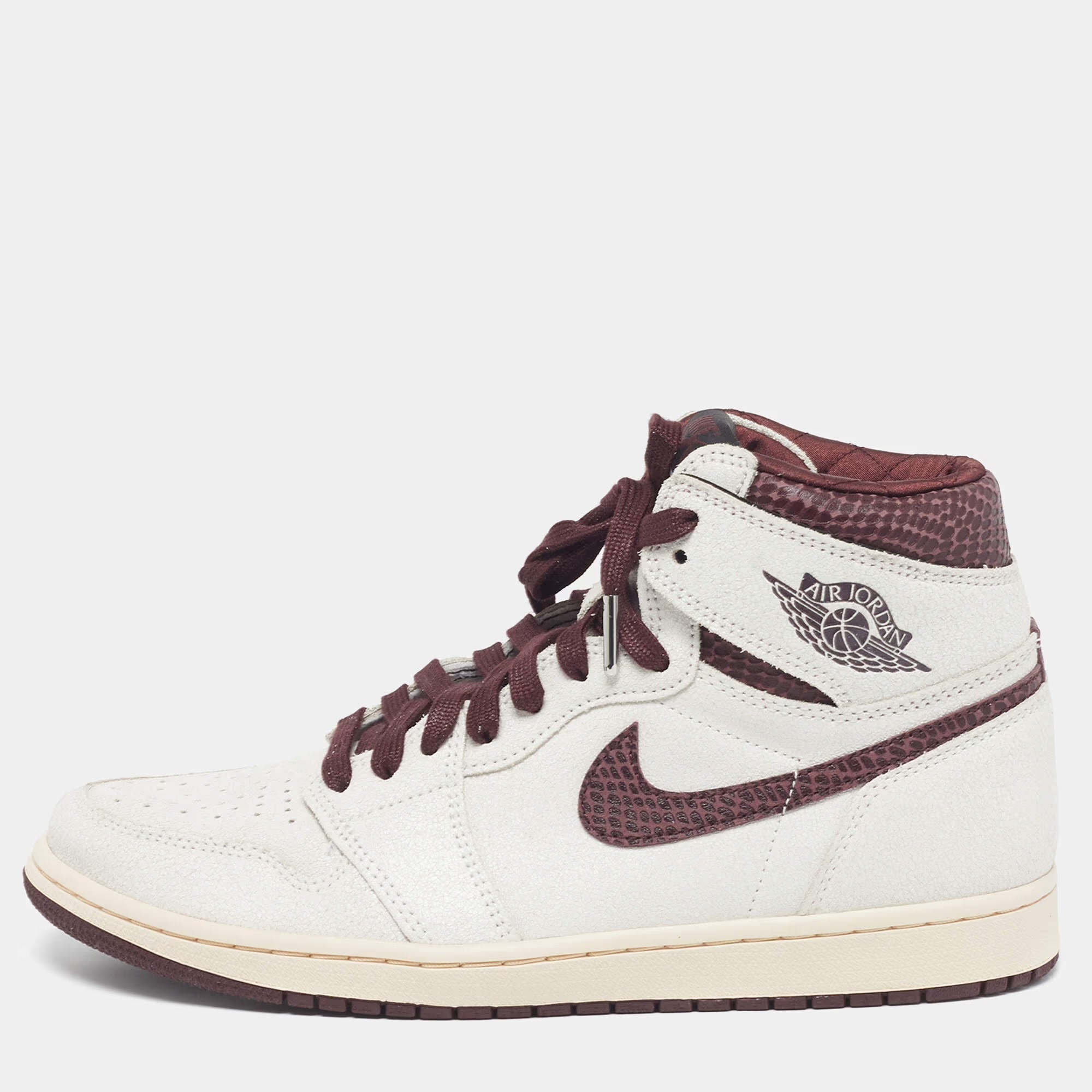 Air Jordans Jordan 1 Retro OG A Ma Maniére Size 44 White/Burgundy Cracked Leather High Top Sneakers