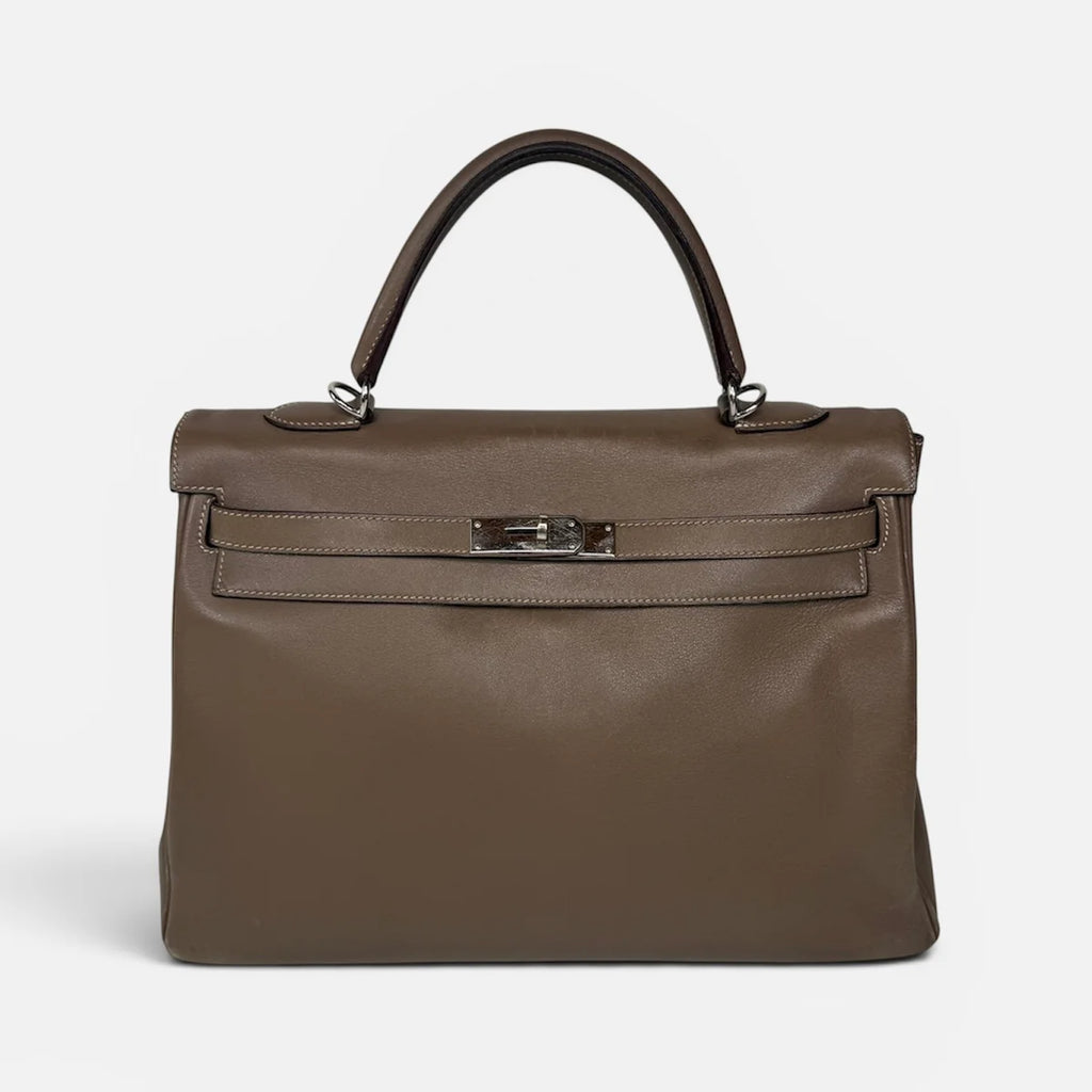 HERMÈS KELLY 32 IN ETOUPE SWIFT LEATHER WITH PALLADIUM HARDWARE