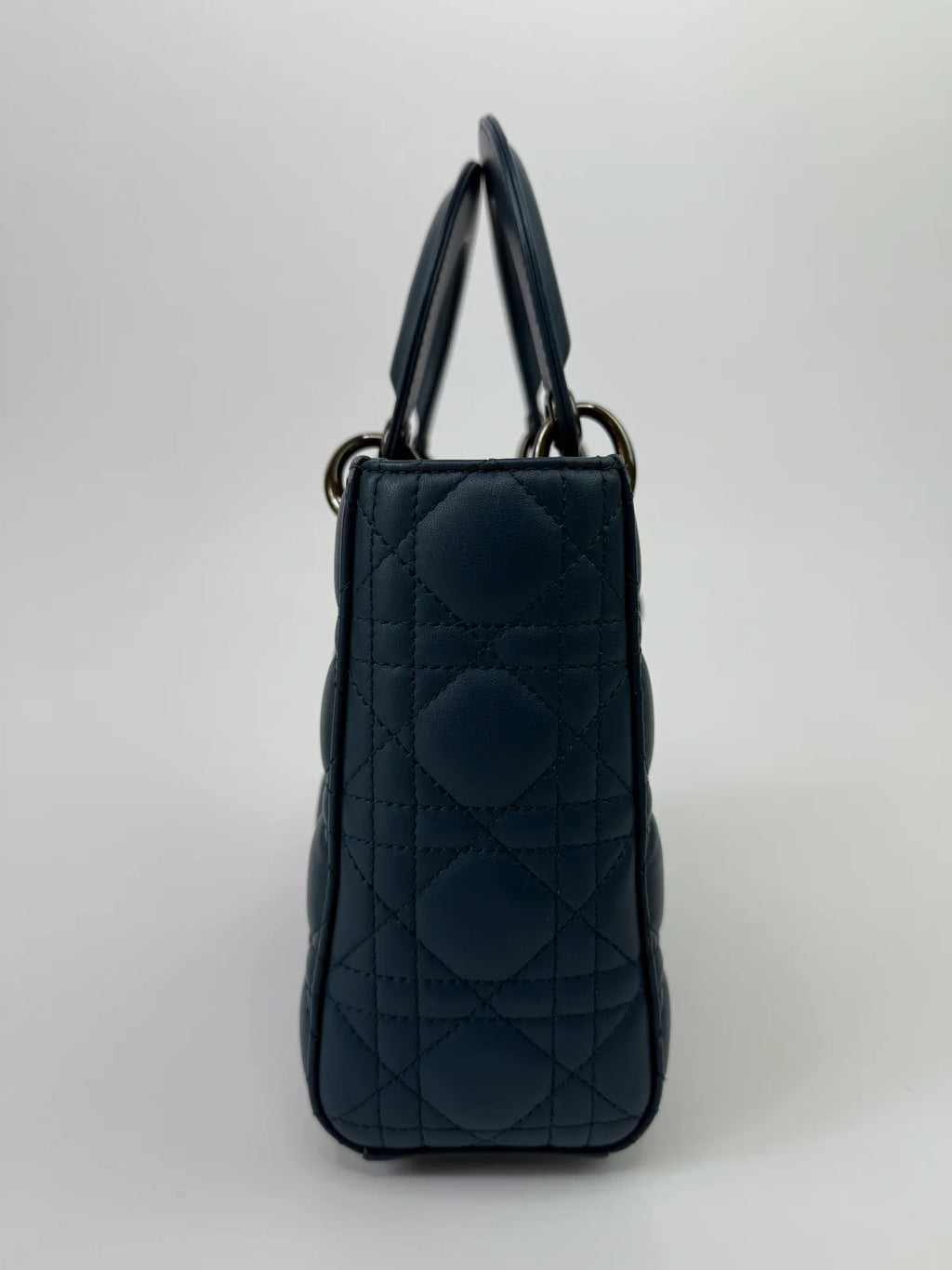 CHRISTIAN DIOR LADY DIOR SMALL BAG IN DENIM BLUE WITH SILVER HARDWARE