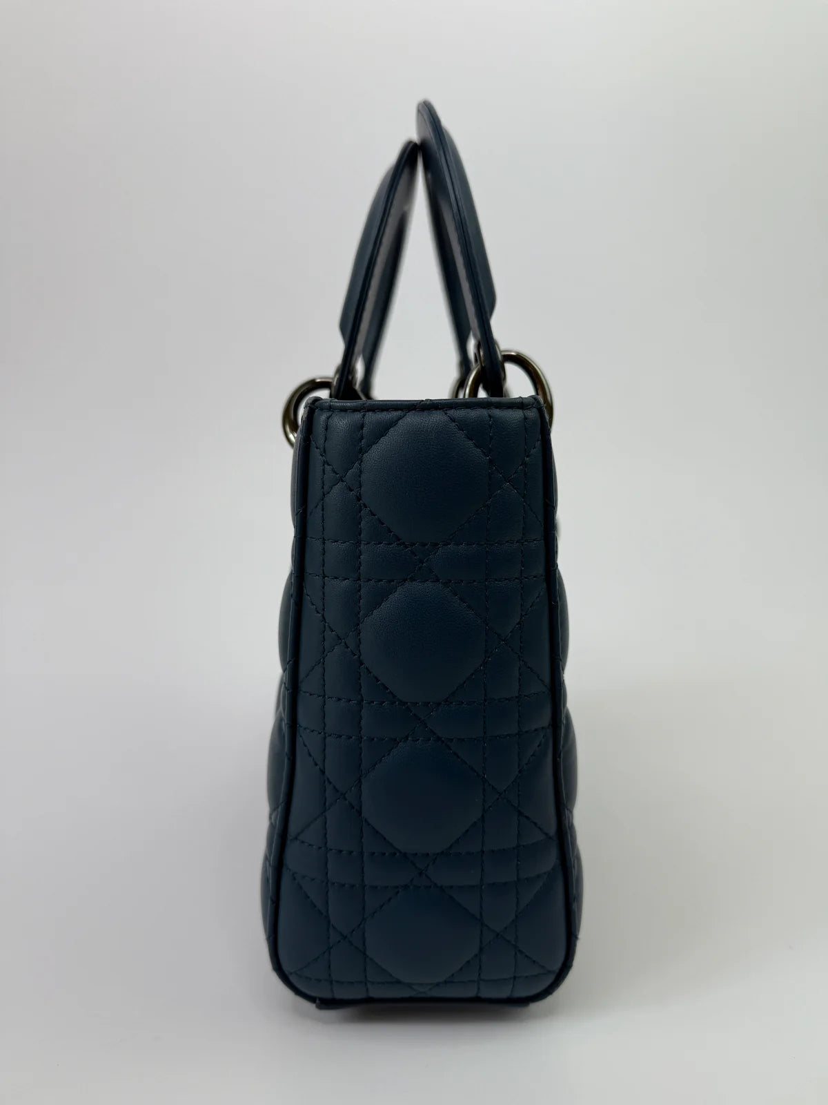 CHRISTIAN DIOR LADY DIOR SMALL BAG IN DENIM BLUE WITH SILVER HARDWARE