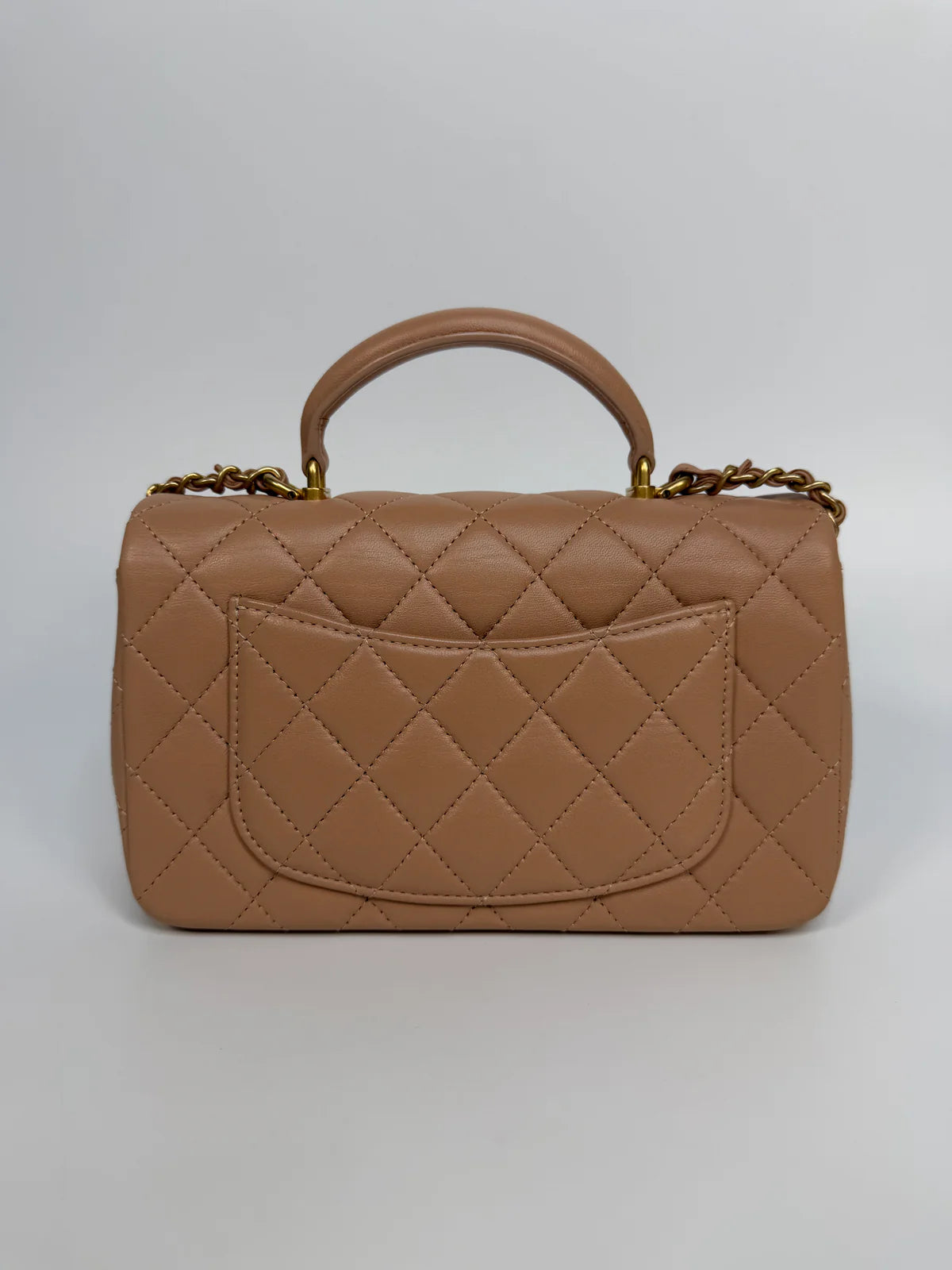 CHANEL MINI RECTANGLE TOP HANDLE IN BEIGE LAMBSKIN LEATHER GOLD HARDWARE