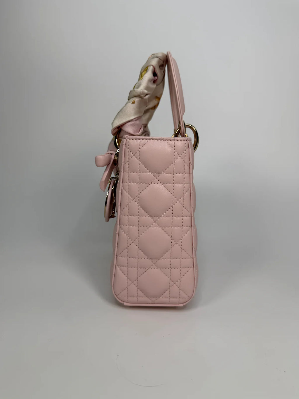 CHRISTIAN DIOR LADY DIOR SMALL BAG IN ROSE TENDRE WITH GOLD HARDWARE