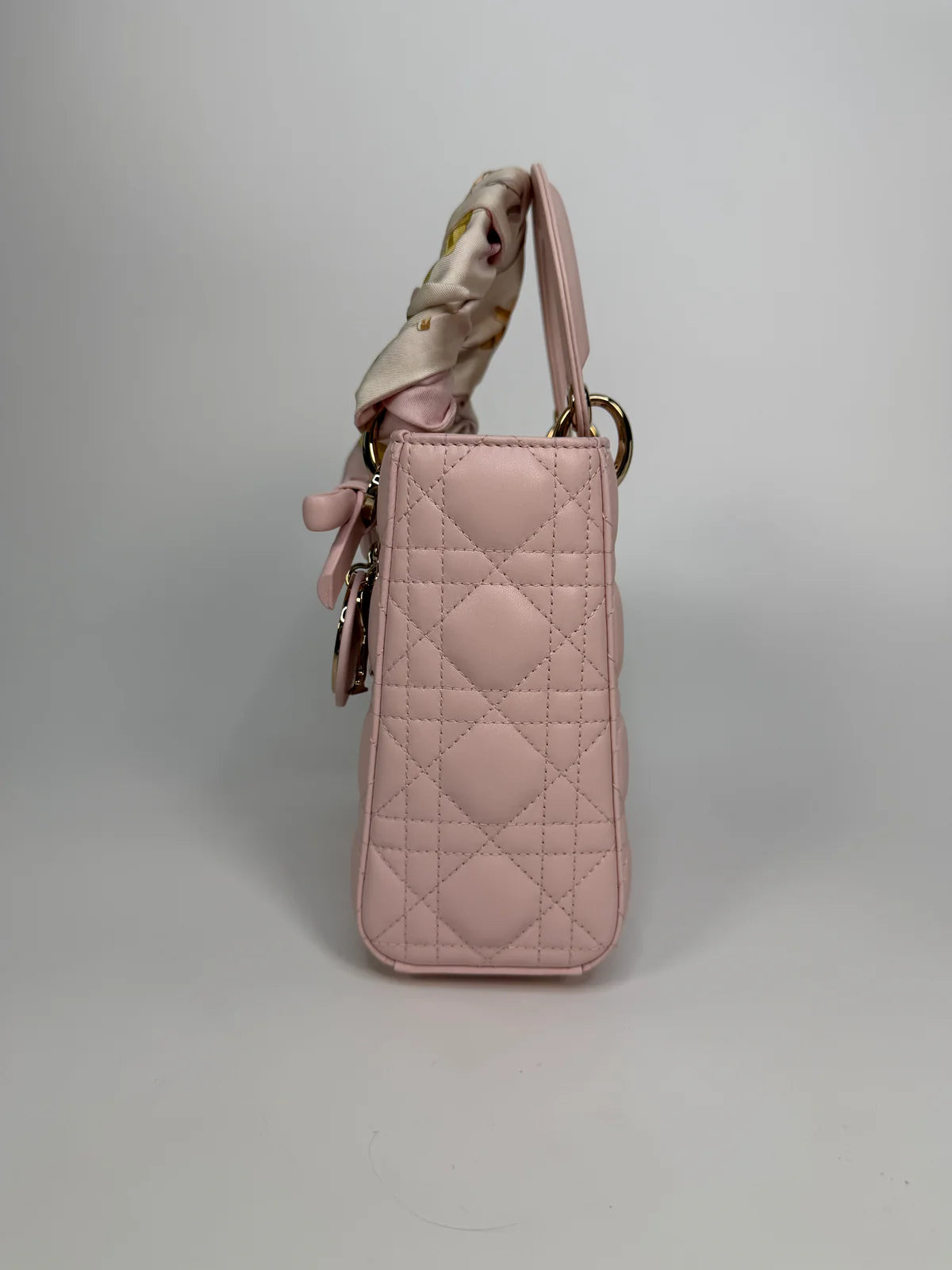 CHRISTIAN DIOR LADY DIOR SMALL BAG IN ROSE TENDRE WITH GOLD HARDWARE