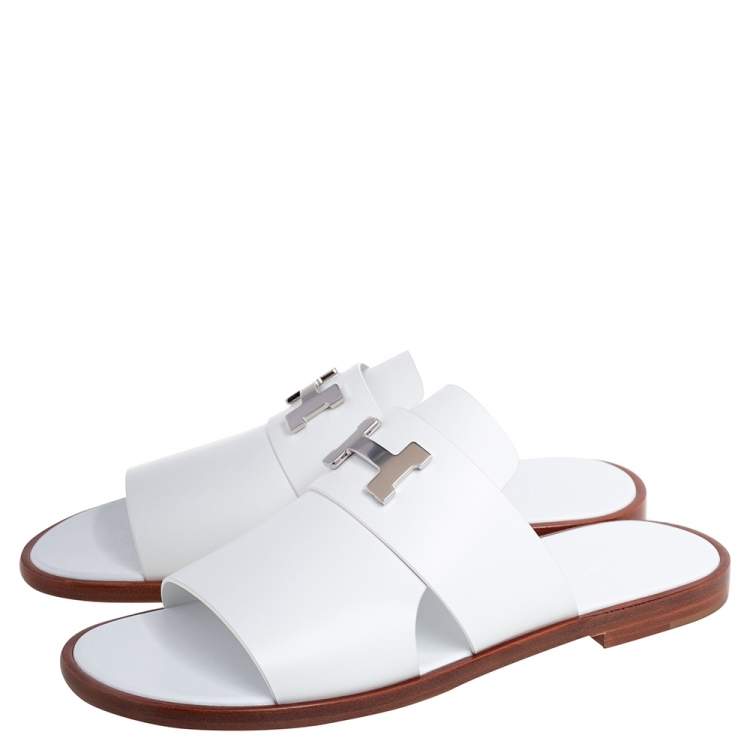 Hermes White Leather Arles Mules Size 43