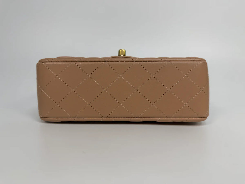 CHANEL MINI RECTANGLE TOP HANDLE IN BEIGE LAMBSKIN LEATHER GOLD HARDWARE