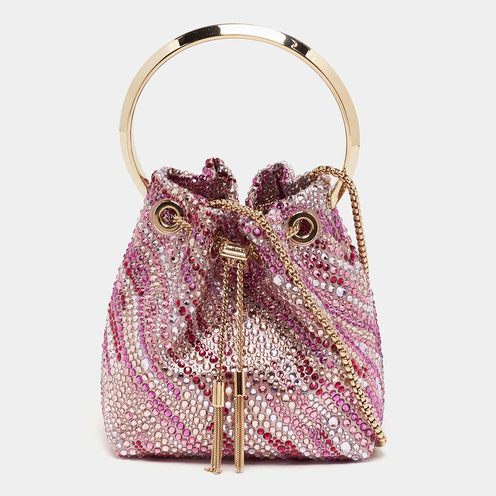 Jimmy Choo BonBon Crystal Embellished Pink Satin Bucket Bag