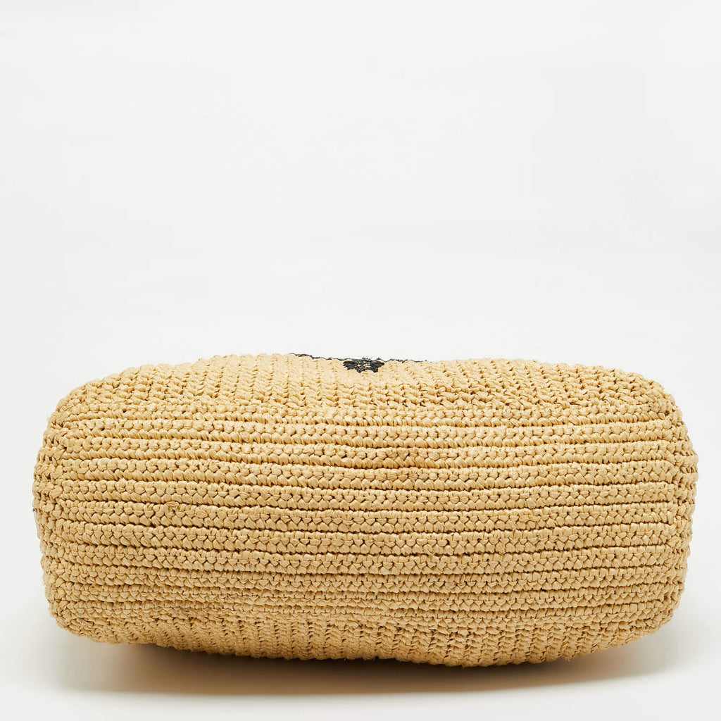 Prada Natural Raffia Logo Shopper Tote