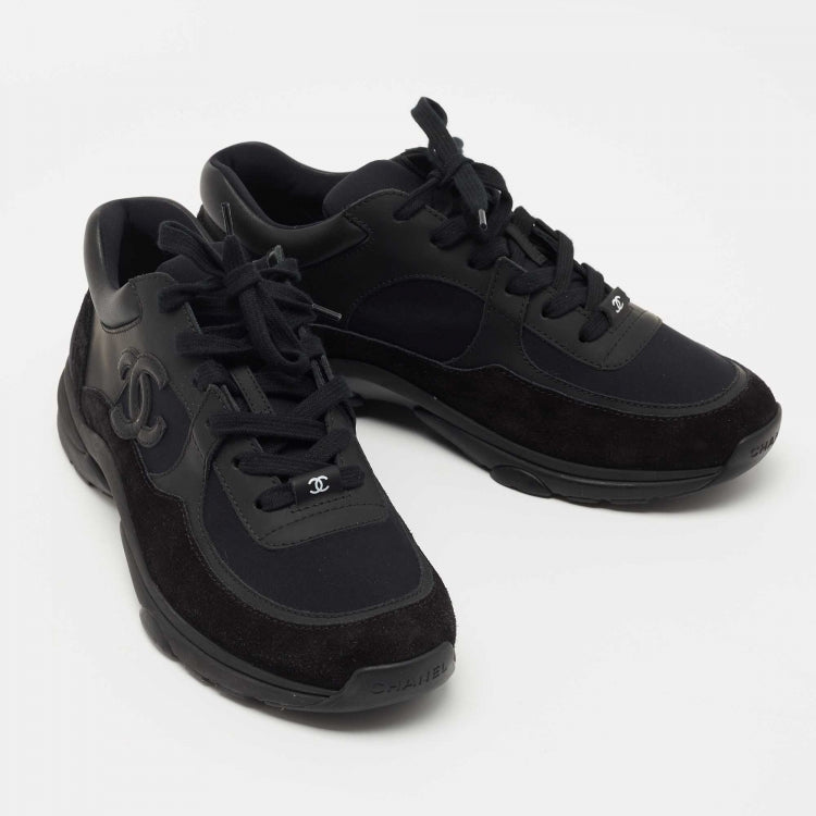 Chanel Black Suede and Fabric CC Logo Sneakers Size 40