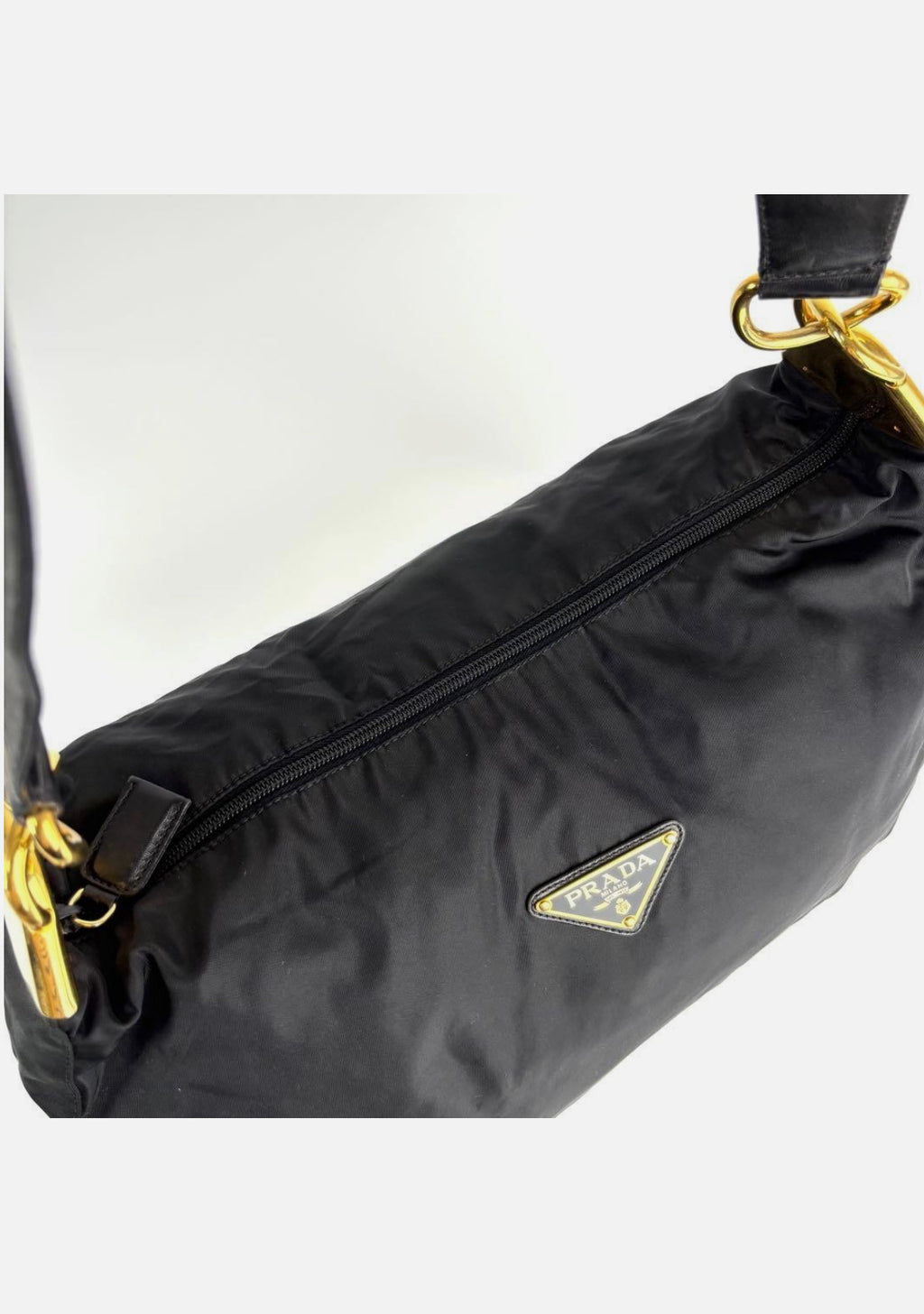Prada Triangle Hobo Shoulder Bag Nylon Leather Black