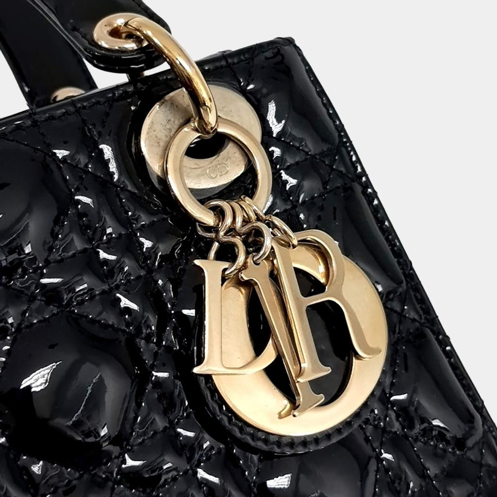 Dior Black Leather Patent Cannage Lady Bag Small