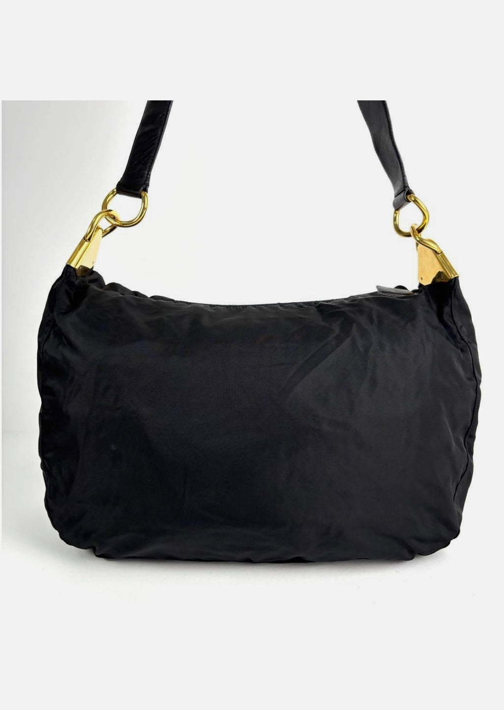 Prada Triangle Hobo Shoulder Bag Nylon Leather Black