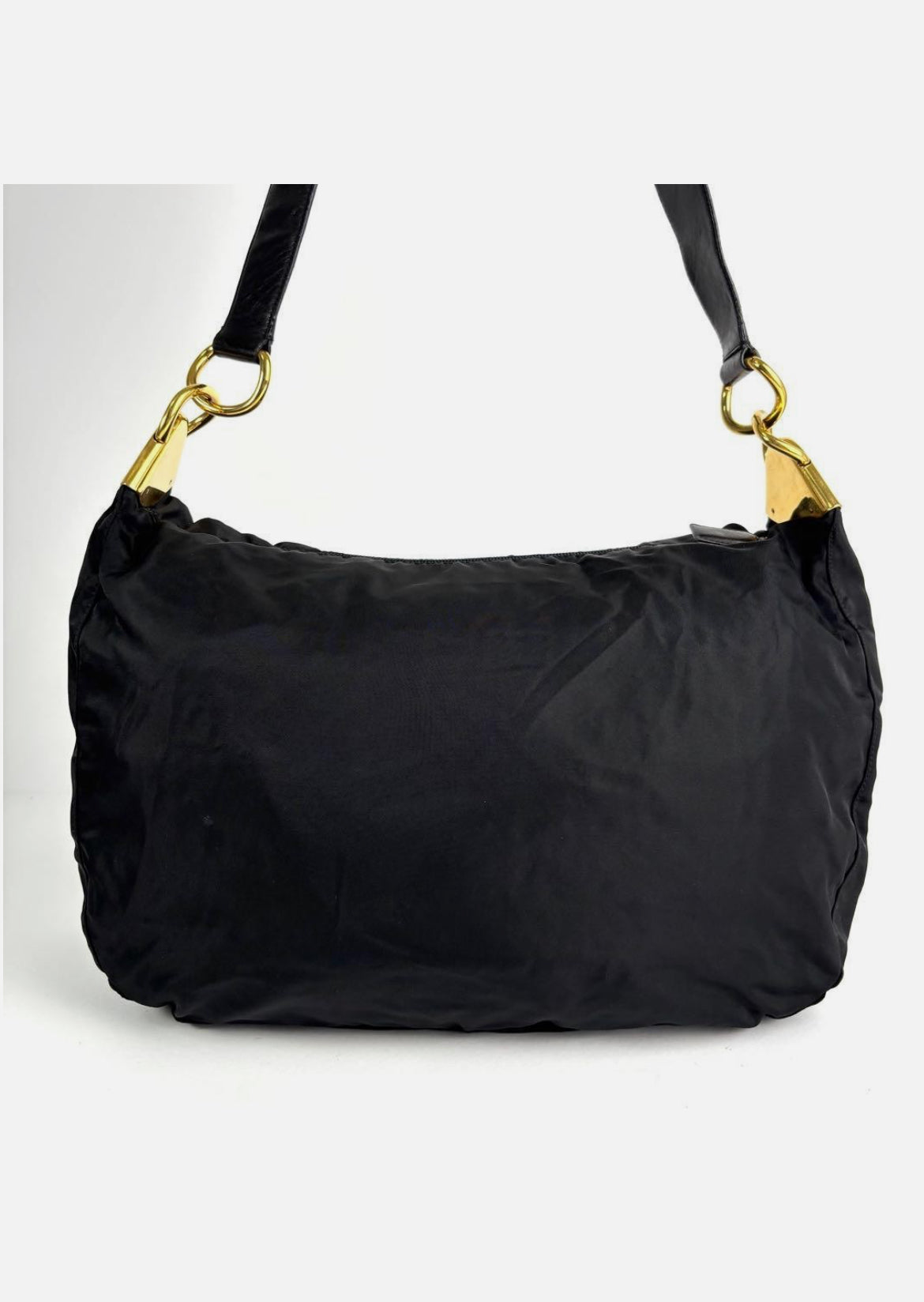 Prada Triangle Hobo Shoulder Bag Nylon Leather Black