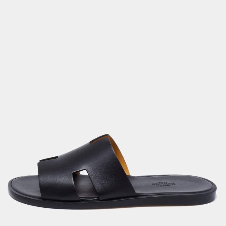 Hermes Black Leather Izmir Slide Sandals Size 40