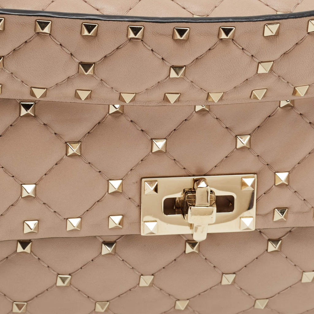 Valentino Rockstud Spike Medium Old Rose Leather Top Handle Bag