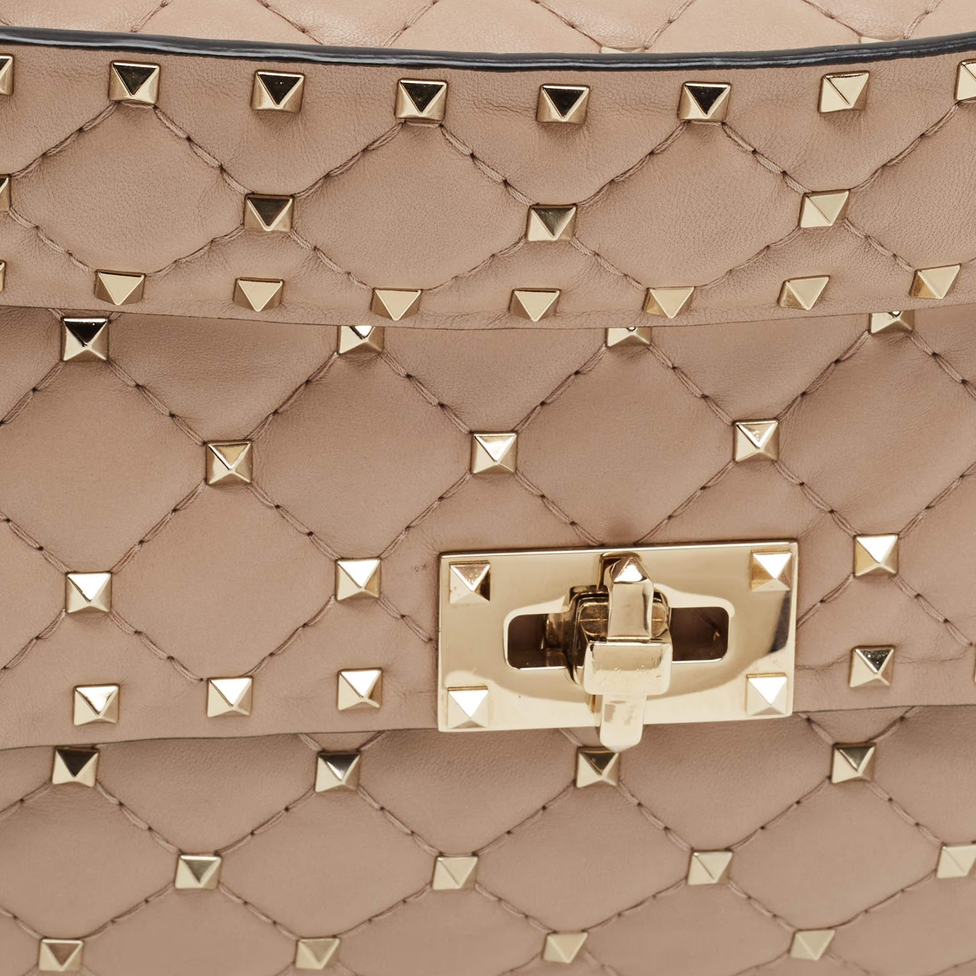 Valentino Rockstud Spike Medium Old Rose Leather Top Handle Bag