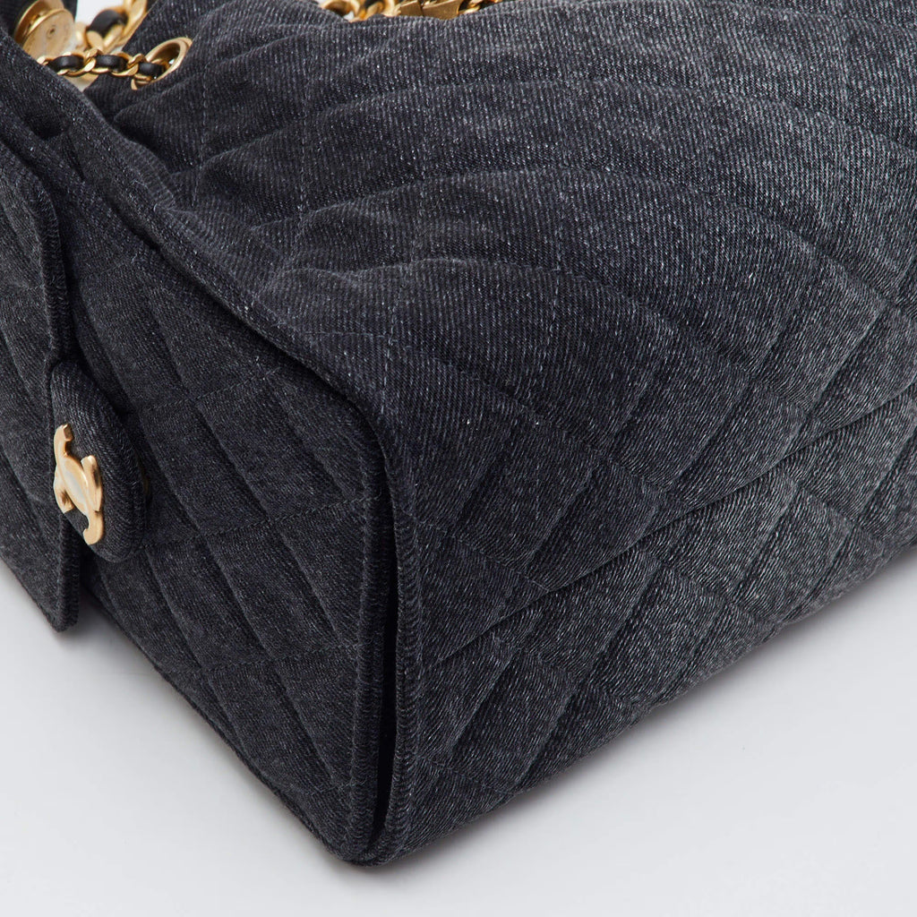 Chanel 25 Drawstring Black Quilted Denim Hobo