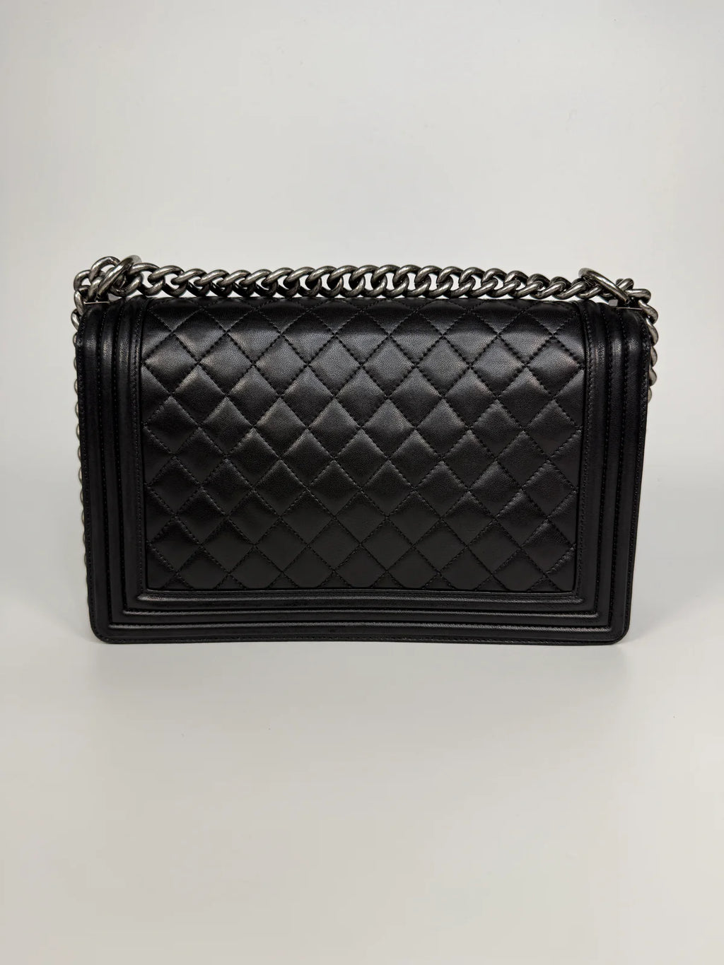 CHANEL BLACK LAMBSKIN LEATHER LARGE BOY BAG WITH RHW