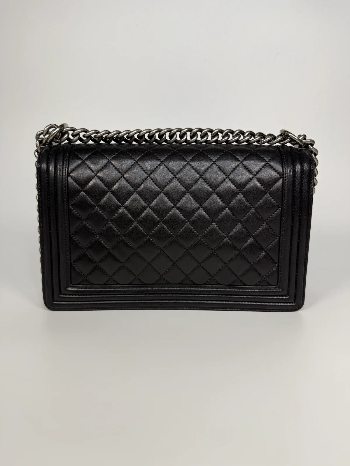 CHANEL BLACK LAMBSKIN LEATHER LARGE BOY BAG WITH RHW