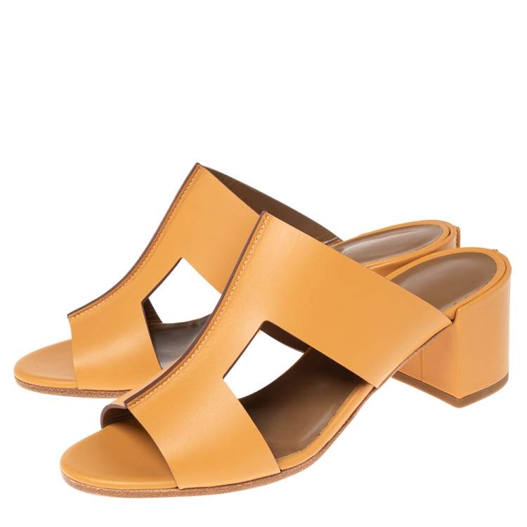 Hermes Tan Leather Ostia Slide Sandals Size 37.5