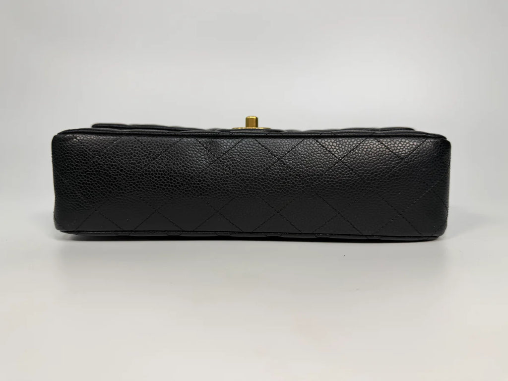 CHANEL MEDIUM CLASSIC DOUBLE FLAP BLACK CAVIAR LEATHER WITH GOLD HARDWARE