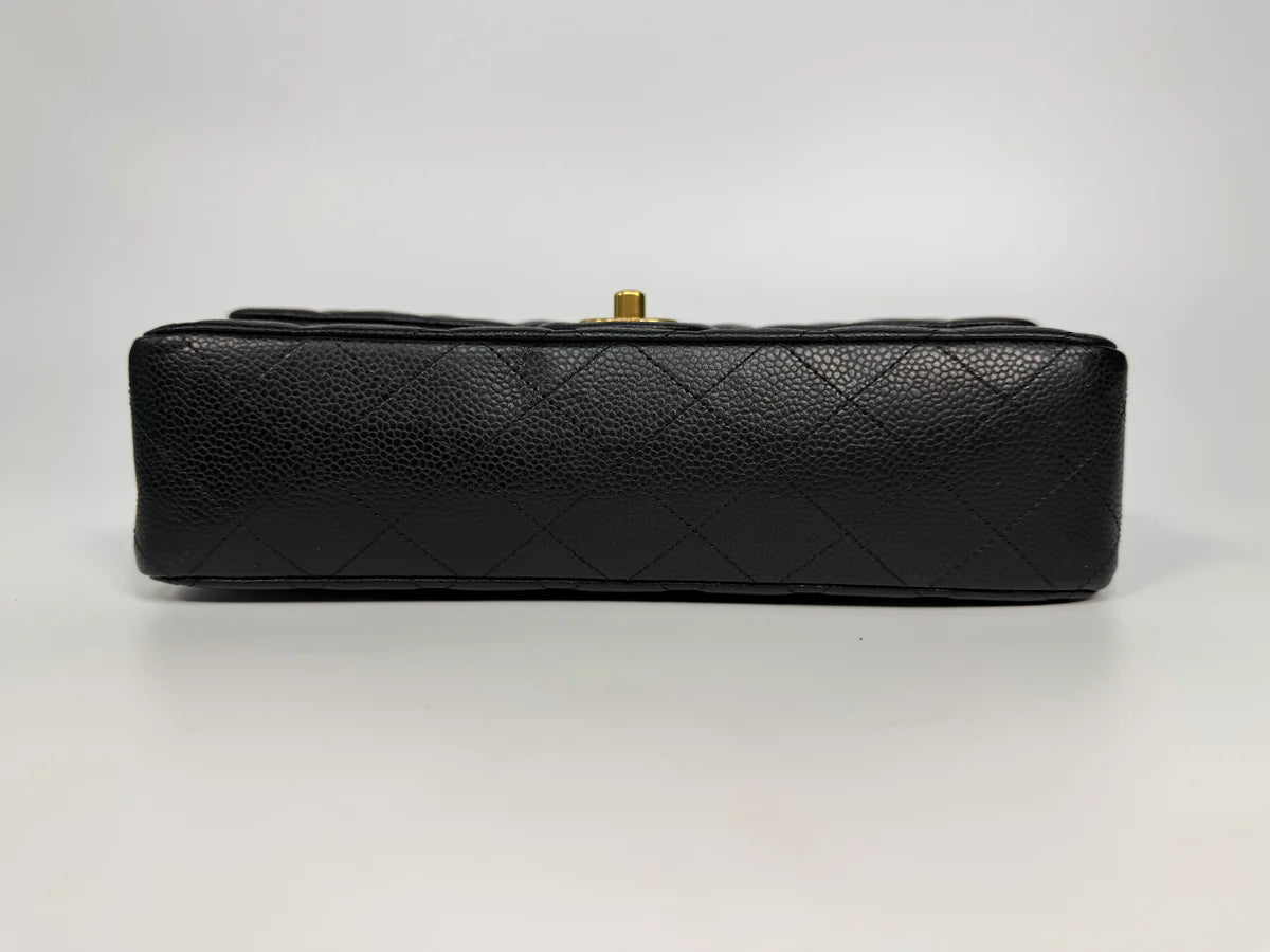 CHANEL MEDIUM CLASSIC DOUBLE FLAP BLACK CAVIAR LEATHER WITH GOLD HARDWARE