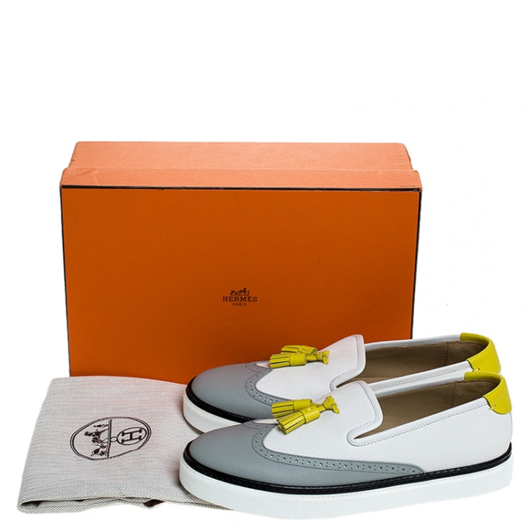 Hermes Two Tone Brogue Leather Must Tassel Loafers Size 39
