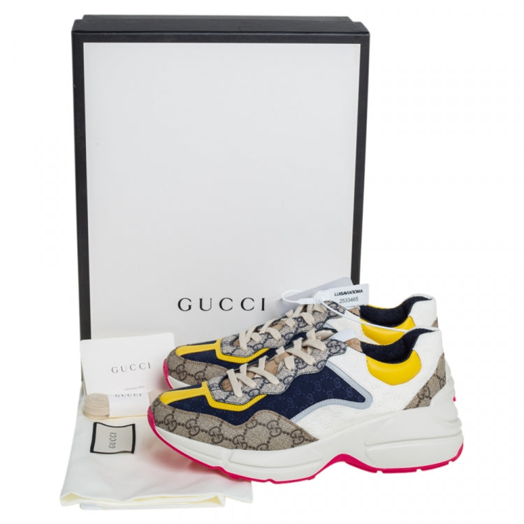 Gucci Multicolor GG Canvas And Leather Rhyton Sneakers Size 40