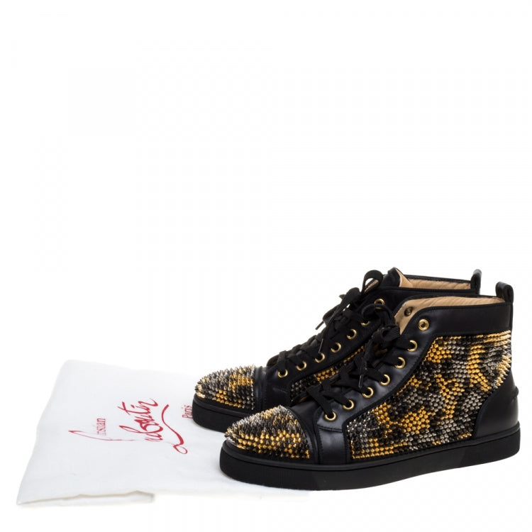 Christian Louboutin Black Leather Louis Spike High Top Sneakers Size 40.5